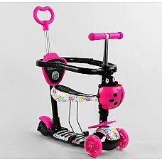 Дитячий самокат 5 в 1 Best Scooter S 5593 Рожевий з квітами