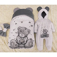 Комплект на выписку ШкодаМода Teddy Белый с серым