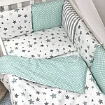 Постільний комплект Маленька Соня Baby Design Стандарт Stars Сіро-м'ятний
