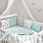 Постільний комплект Маленька Соня Baby Design Стандарт Stars Сіро-м'ятний