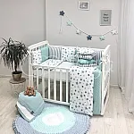 Постільний комплект Маленька Соня Baby Design Стандарт Stars Сіро-м'ятний
