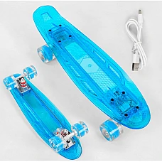 Скейт Пенни борд с прозрачной декой Best Board S-20855 Голубо