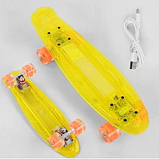 Скейт Пенни борд с прозрачной декой Best Board S-50244 Желтый