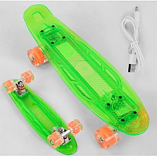 Скейт Пенни борд с прозрачной декой Best Board S-60355 Зелены