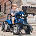 Велотрактор з причепом та переднім ковшем Falk New Holland (3090M) Синій